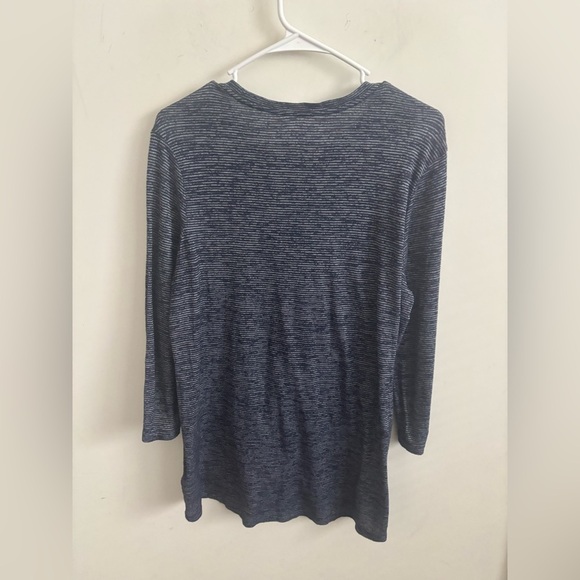 ATHLETA SOFT STRIPE ASANA Tee TOP 3/4 Sleeves blue L - Picture 6 of 6